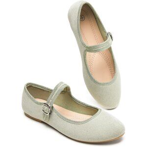 Babudog Womens Green Faux Suede Rounded Toe Ankle Strap With Buckle Flats